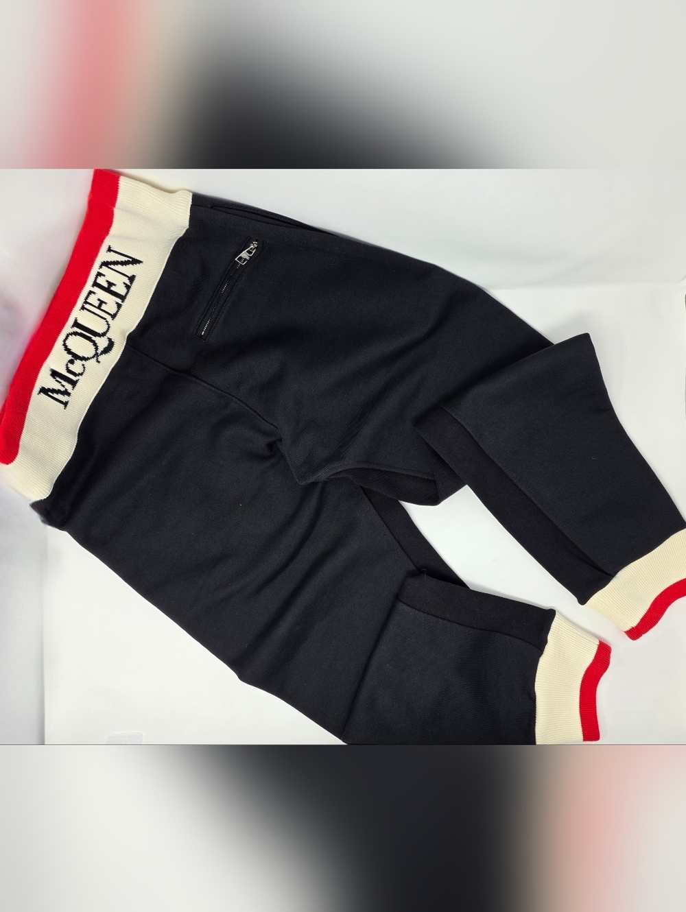 Alexander MCQueen S Black Sweatpants Joggers Boxer Waist Logo Red Off White IT